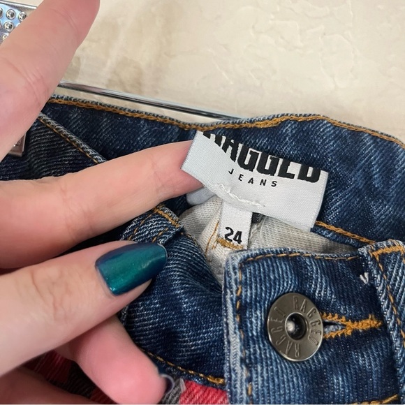 The Ragged Priest Hot Rod Mix Check Mom Jeans in Red & Green - Picture 13 of 15